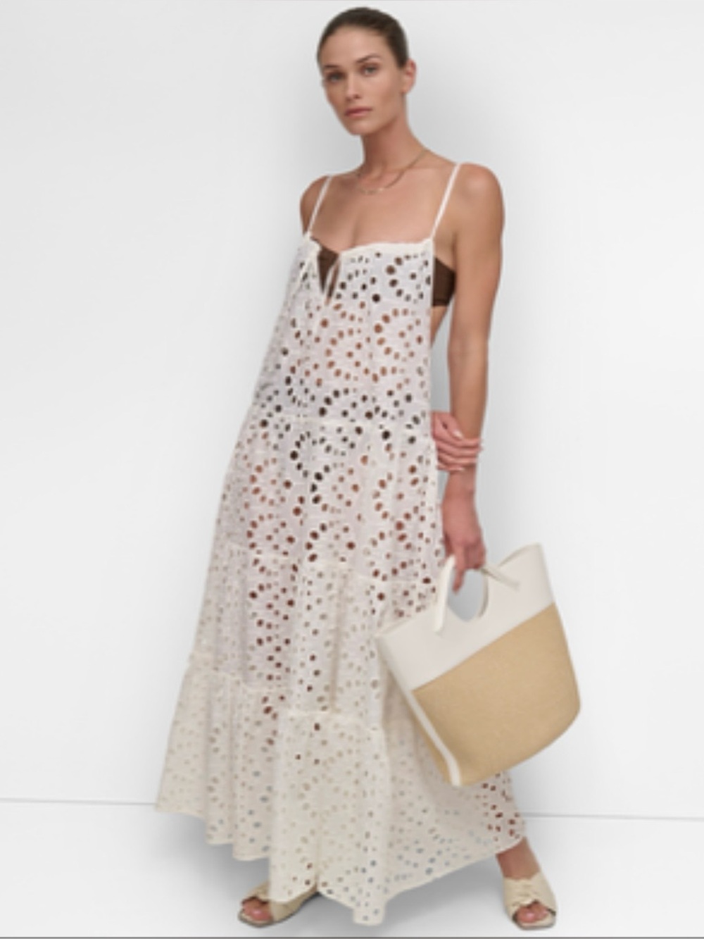 DKNY White Eyelet Maxi Swim Coverup Dress